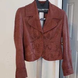 Pamela McCoy Appliqued Leather Jacket
